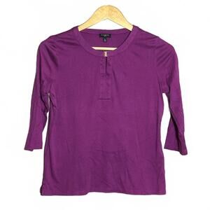 Talbots Womens Purple 3/4 Sleeve V Neck Top Size PS Casual Chic